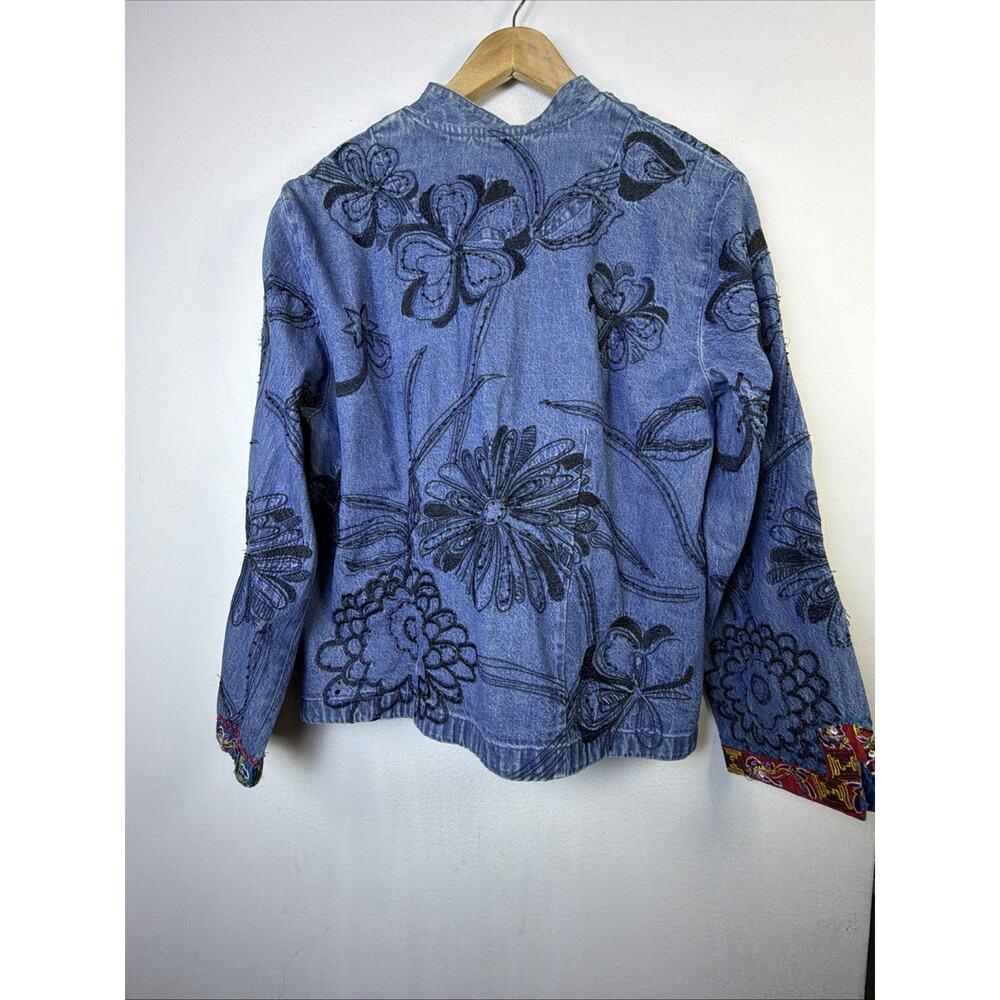 Chico's Design Southwest Embroidered Floral Lt Denim Jacket Large Boho victorian - Picture 11 of 16